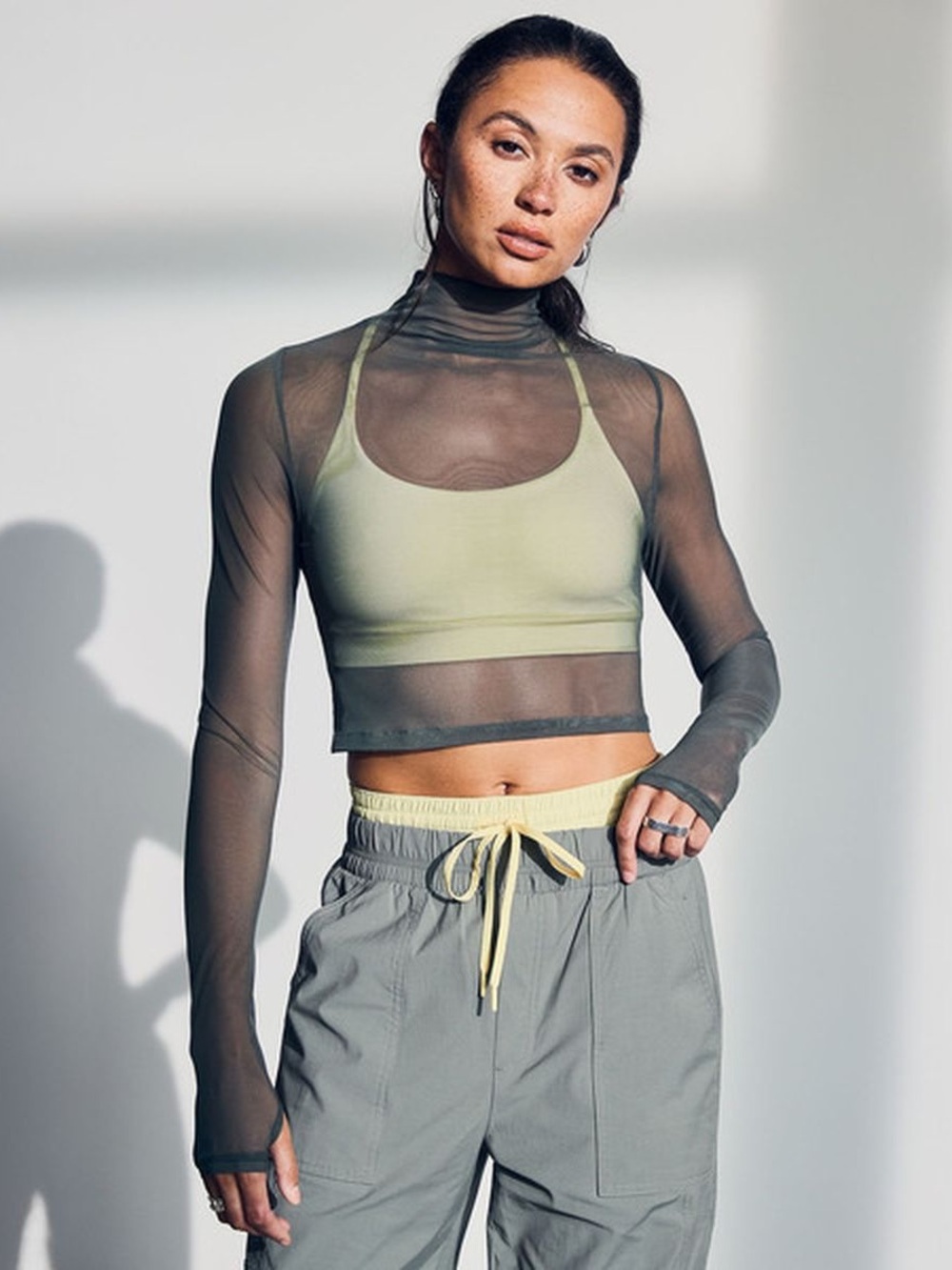 CALIA Draped Funnel Long-Sleeve Top